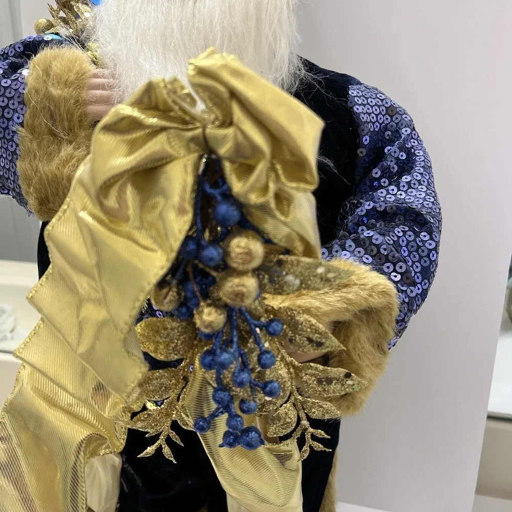 Blue & Gold Santa Figure Standing Large 28x12